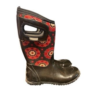 BOGS North Hampton Kaleidoscope Boot Winter Snow Red Black Floral Youth Girls 3